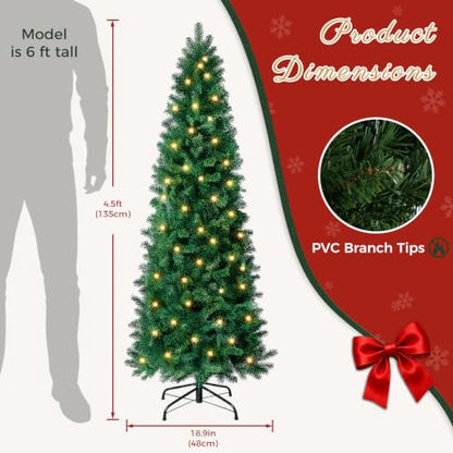 4.5 Ft Artificial Christmas Tree with Warm White Lights, Slim Pre-Lit Xmas Tree