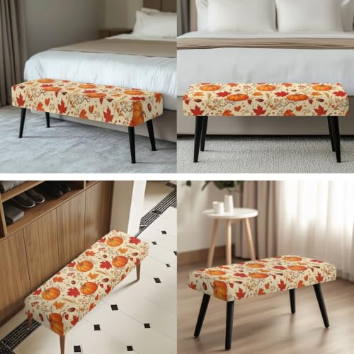 Thanksgiving Fall Maple Dining Chair Covers Set of 5 with Bench Cushion - Autumn Decor