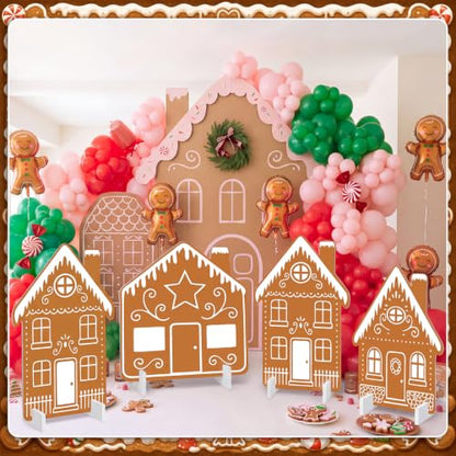 Gingerbread House Decor - 4 Piece Holiday Village Cardboard Cutouts