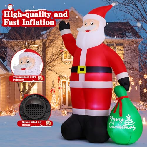 Inflatable Santa Claus Christmas Yard Decor with LED Lights - 10.3 ft