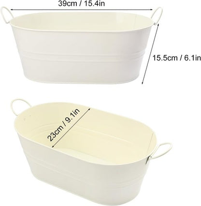 3 PCS 15.3 x 9 x 6 inches White Metal Galvanized Tub with Handles, 3 Gallon Galvanized Beverage Tubs for Parties, Large Metal Drink Ice Buckets for Beer, Wine, Cocktails & Outdoor Events