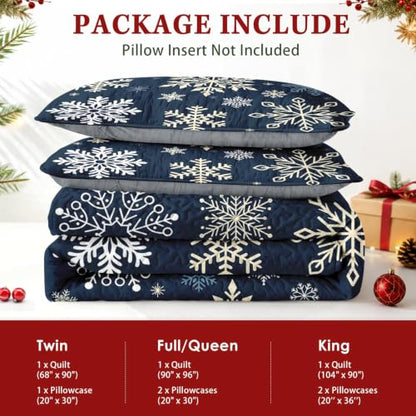 Queen Snowflake Quilt Set - Winter Christmas Bedding 3 Pieces