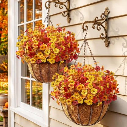 Artificial Fall Flowers Set Sunset Orange - 24 Bundles for Outdoor & Garden Decor