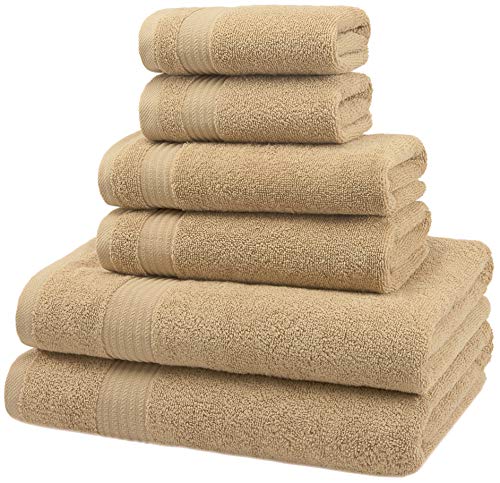 X Large 6 Piece Towel Set - Turkish Cotton Bathroom Towels in Beige