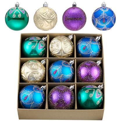 Valery Madelyn Peacock Theme Christmas Ball Ornaments Set 9pcs 2.76"