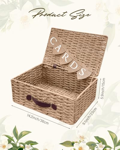 Large Wedding Card Box 14.2 Inch Seagrass Basket with Letter Flag - Rustic Wedding Decor