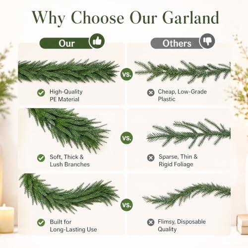 6ft Real Touch Norfolk Pine Garland Set - Indoor & Outdoor Holiday Decor