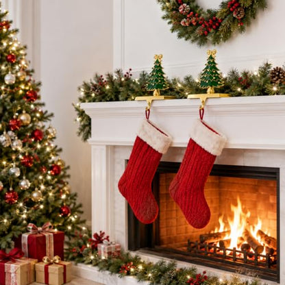 Heavy Gold Christmas Stocking Holders for Mantle - Green - 2 Pack