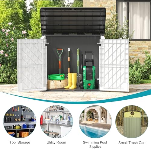 LHBcraft Outdoor Storage Cabinet 36 Cu Ft with Lockable Doors, Portable Horizontal Resin Storage Shed - Easy to Assemble, Waterproof Small Storage Shed with Floor