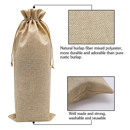 Large Burlap Wine Gift Bags 10 Pack for 1.5L Bottles, Reusable & Durable