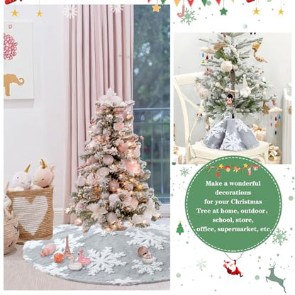 Gray 48 Inch Faux Fur Christmas Tree Skirt Snowflake Decor Large Holiday Cover