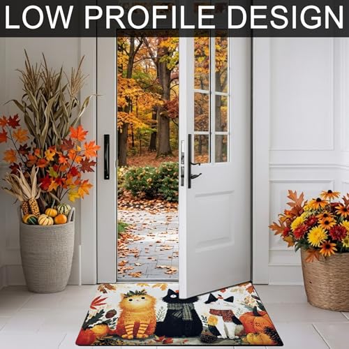 Fall Door Mat 17x29 Inch Welcome Mat Front Doormat Fall Cats - Non-Slip, Absorbent, Decorative