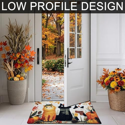 Fall Door Mat 17x29 Inch Welcome Mat Front Doormat Fall Cats - Non-Slip, Absorbent, Decorative