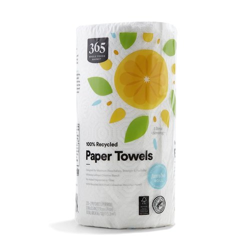 365 by Whole Foods Market, 100% Recycled Jumbo Paper Towels, Ultra-Strong, 135 Sheets per Roll, 1 Count