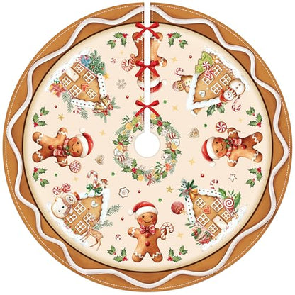 Christmas Tree Skirt 48 Inch Gingerbread Man Brown Holiday Xmas Decor