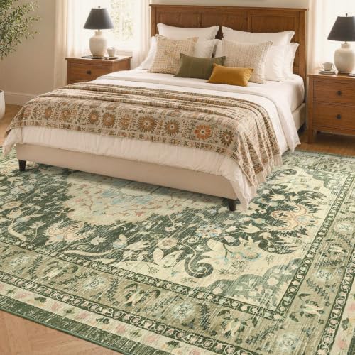 5x8 Ft Floral Washable Area Rug with Non-Slip Backing for Living Room