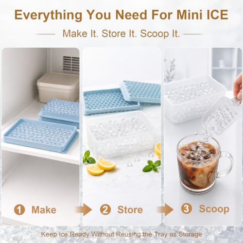 Mini Ice Cube Trays with Lid - Tiny Pebble Ice Molds, Light Blue 2 Pack