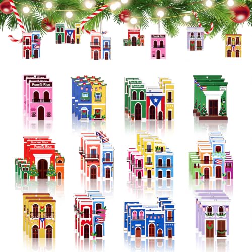 Puerto Rico Wooden Ornament Set - San Juan Holiday Decorations, 36 Pieces