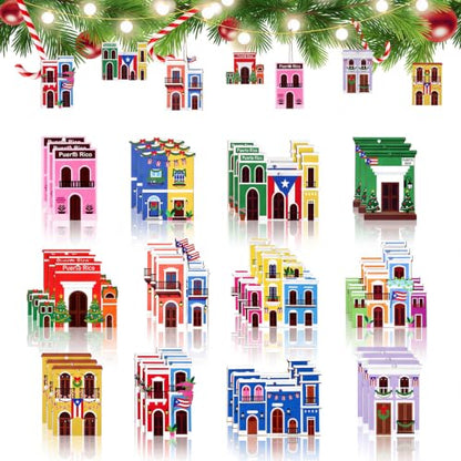 Puerto Rico Wooden Ornament Set - San Juan Holiday Decorations, 36 Pieces