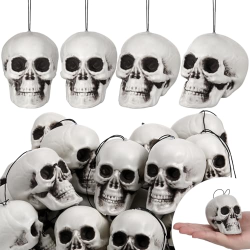24 Pcs Halloween Skull Hanging Tree Ornaments - Realistic Plastic Decorations, 3.15x2.8x2.17 Inches