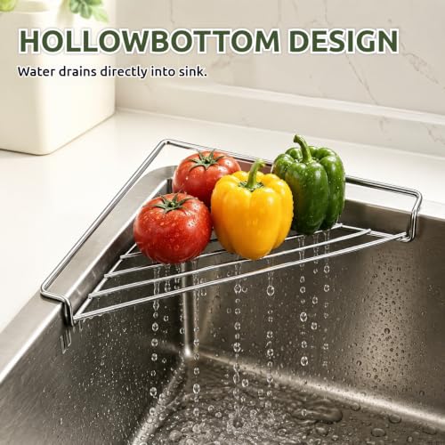 Silver Stainless Steel Corner Sink Shelf with Triangular Wire Rack