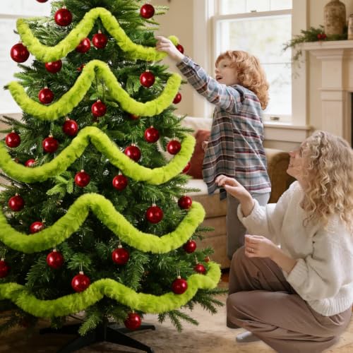 Faux Fur Christmas Garland 3 Pack, Lime Green Holiday Decor, 19.5 ft