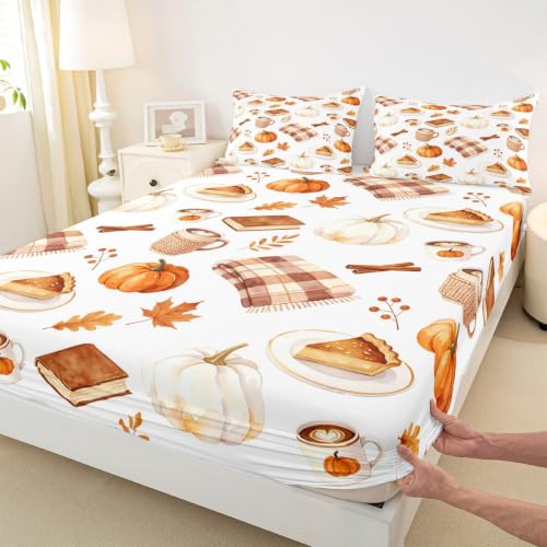Orange Brown Kids Queen Fitted Sheet Set with Pillowcases - No Top Sheet