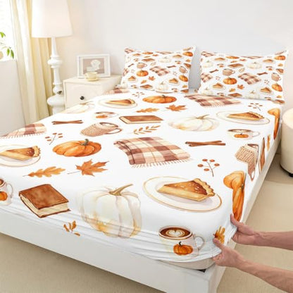 Orange Brown Kids Queen Fitted Sheet Set with Pillowcases - No Top Sheet