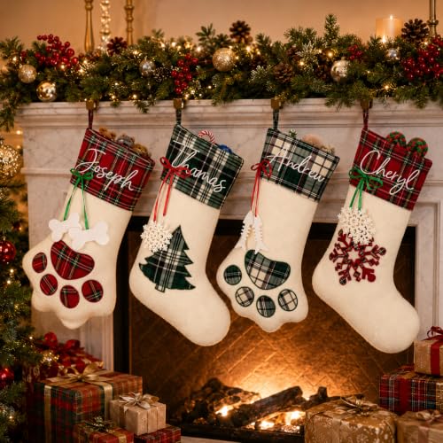 Personalized Pet Christmas Stocking with Name - Red Paw with Bone Variation