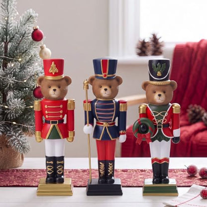 Christmas Bear Nutcracker Figurines Set - Standing Resin Holiday Decor, 3 Pieces