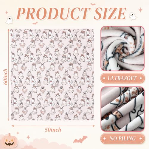 Halloween Leopard Print Ghost Throw Blanket 60x50 Inch - Cozy Reversible Decor
