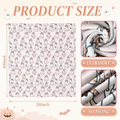 Halloween Leopard Print Ghost Throw Blanket 60x50 Inch - Cozy Reversible Decor