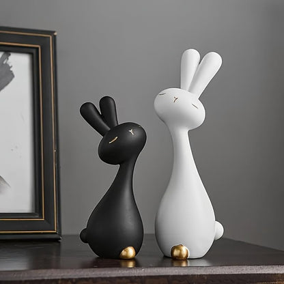 Skiennix Anime Style Resin Rabbit Statue Set - Black & White Bunny Figurines for Home Decor | Perfect Gift for Holidays