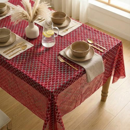 Red Colorful Mermaid Gauze Tablecloth 60x84 Inches Rectangular Glitter Mesh for Wedding Party
