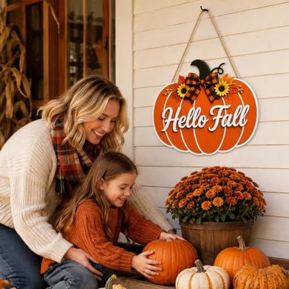 Autumn Fall Welcome Sign for Door - Orange Wooden Harvest Decor