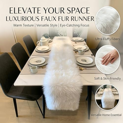 White Faux Fur Table Runner 12x60 Inch Christmas Holiday Decor - Cozy & Elegant