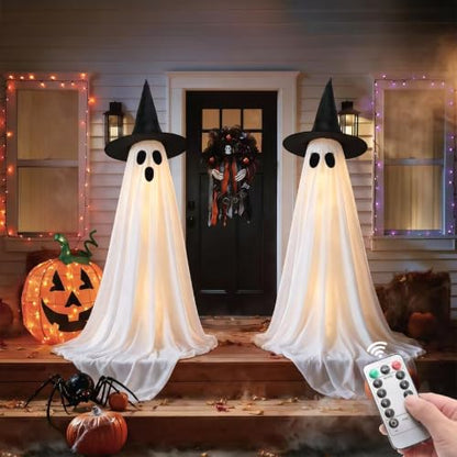 Halloween Ghost Decorations 2 Pack - 5FT Lighted Floating Ghosts with Remote