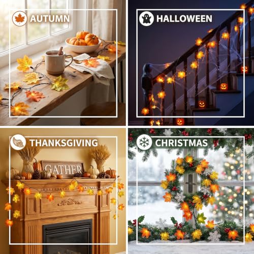 Fall Maple Leaf String Lights 35 LED 13.6 FT Connectable Indoor Decor