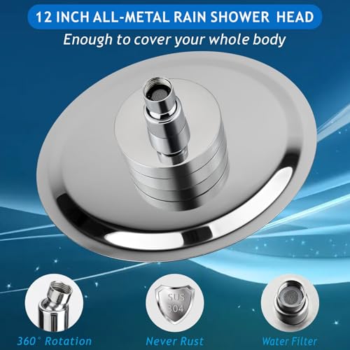 Voolan Rain Shower Head with Filter - Chrome 12-Inch High Flow Bathroom Rainfall