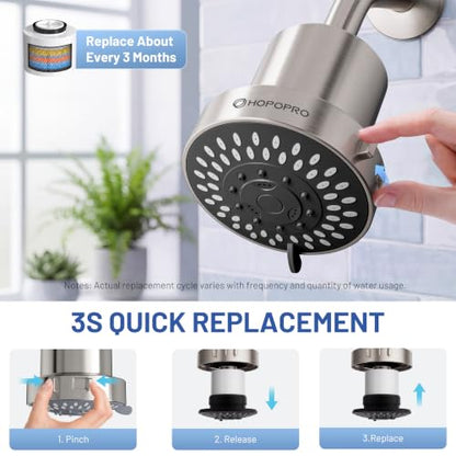 High Pressure 4-Inch Filtered Shower Head with 5 Spray Settings - Brushed Nickel