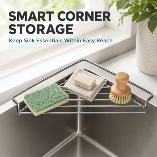 2 Pcs Stainless Steel Corner Sink Shelf Drying Rack Organizer - Space Saving Triangular Design