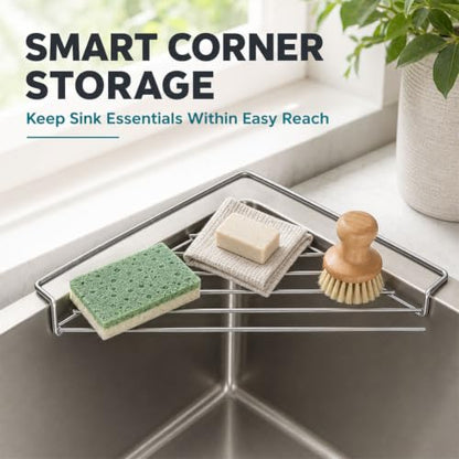 2 Pcs Stainless Steel Corner Sink Shelf Drying Rack Organizer - Space Saving Triangular Design