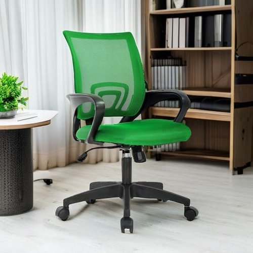 BestOffice Ergonomic Office Chair - Mid-Back Swivel Design with Breathable Backrest & Lumbar Support - Adjustable Height & Rolling Wheels - Green for Adults & Women