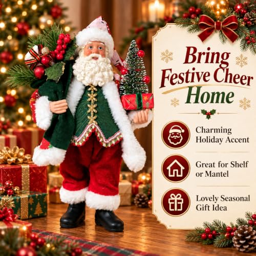 Santa Claus Figurines Christmas Decorations 10.6 Inch Hand-Painted Holiday Statue - Santa Claus A