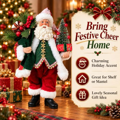 Santa Claus Figurines Christmas Decorations 10.6 Inch Hand-Painted Holiday Statue - Santa Claus A