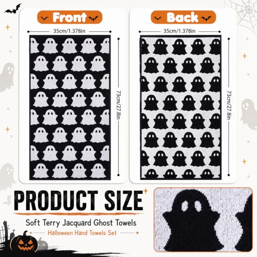 Halloween Ghost Hand Towels Set - Black & White Cotton Decorative Kitchen & Bathroom Towels
