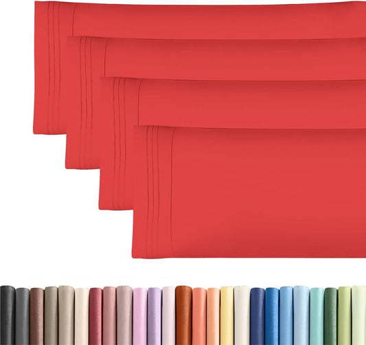 Skiennix Body Pillowcases Set of 4 | Soft, Cozy 20x54 Long Pillow Covers for Side Sleepers - Machine Washable, Fade Resistant (Red)