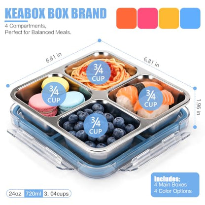 4 Pack Stainless Steel Snack Containers - Leak-Proof 4 Compartments, 3 Cups Each - Variation of THIS listing