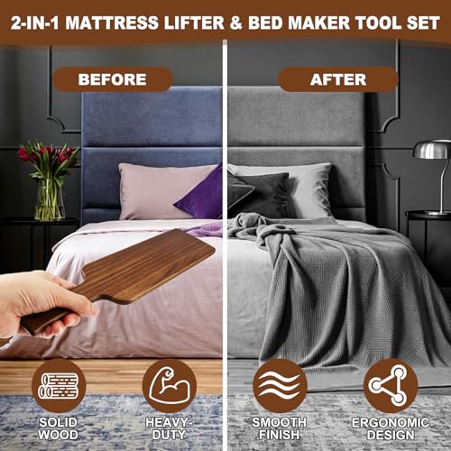 Bed Sheet Tucking & Mattress Lifter Set - Durable Acacia Wood Bed Making Tools