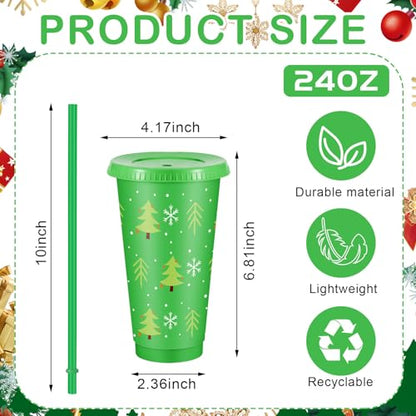 Christmas Plastic Cups with Lids and Straws, 24 oz, Red & Green, 24 Pack - Classic Variation